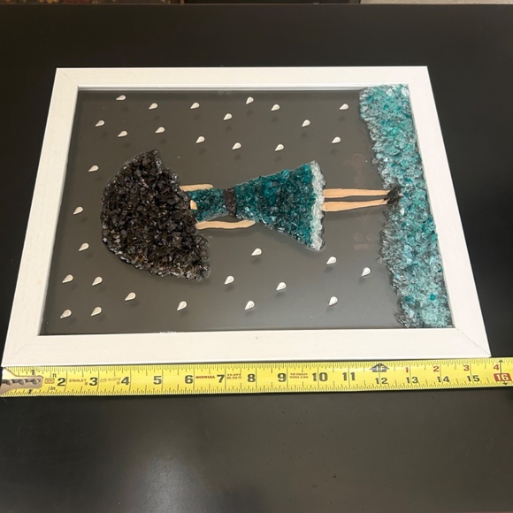 Girl in the Rain- Crushed Glass Resin Art Framed. NWOT. Handmade - Picture 6 of 6